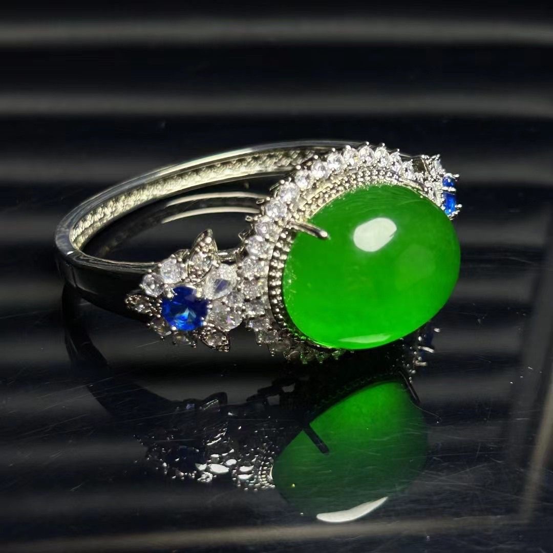 Yunnan jade bracelet inlaid with moissanite diamonds, gift for girlfriend and mother