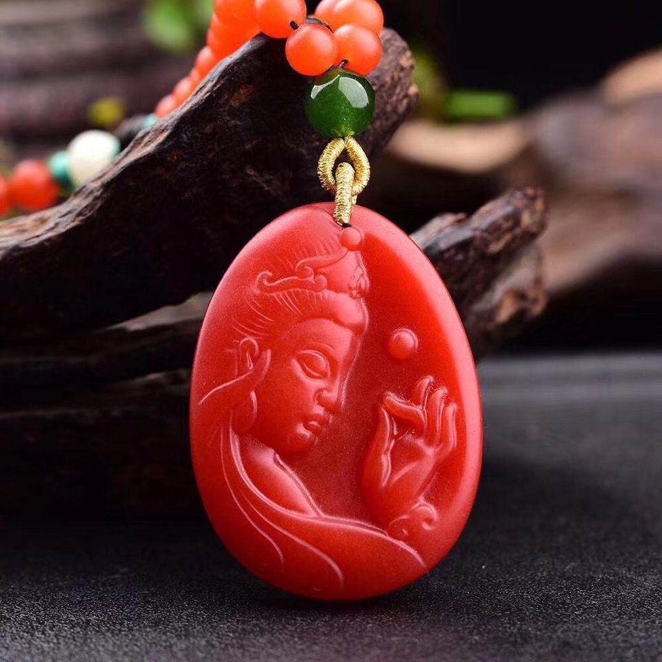Xinjiang Natural Red Agate Eastern Civilization Buddhist Peace Protection and Blessing Pendant