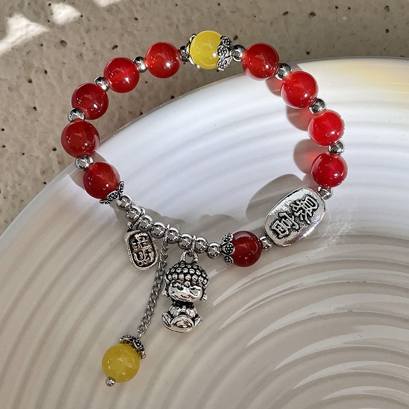 Red agate silver jewelry bracelet, romantic love symbol, blessed with lucky energy