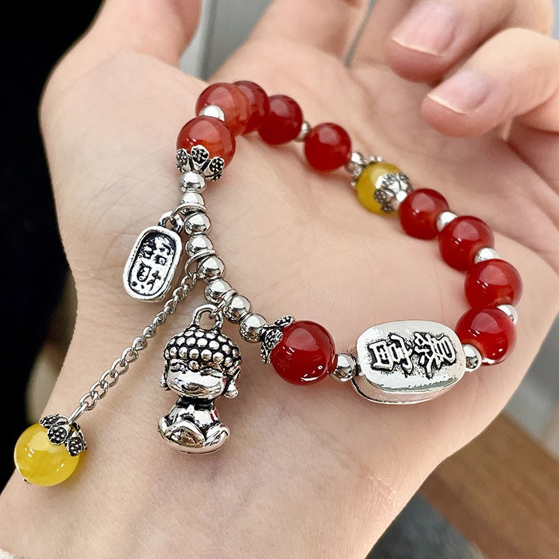 Red agate silver jewelry bracelet, romantic love symbol, blessed with lucky energy