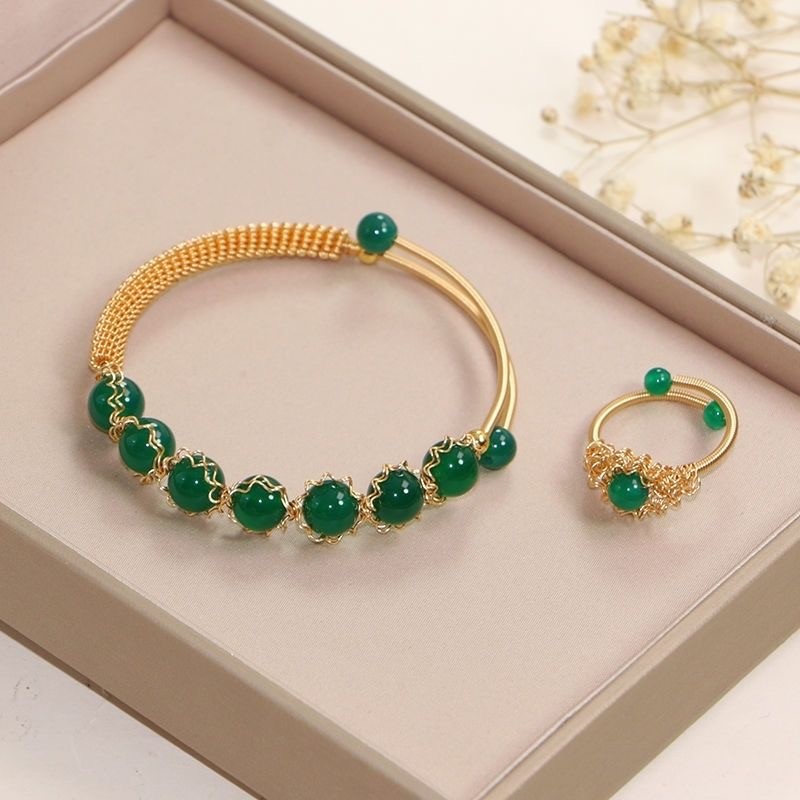 Natural green agate bracelet, ring set, Valentine's friend gift