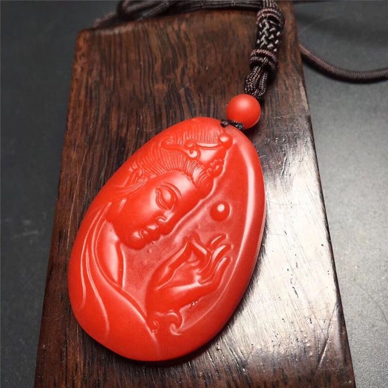 Xinjiang Natural Red Agate Eastern Civilization Buddhist Peace Protection and Blessing Pendant
