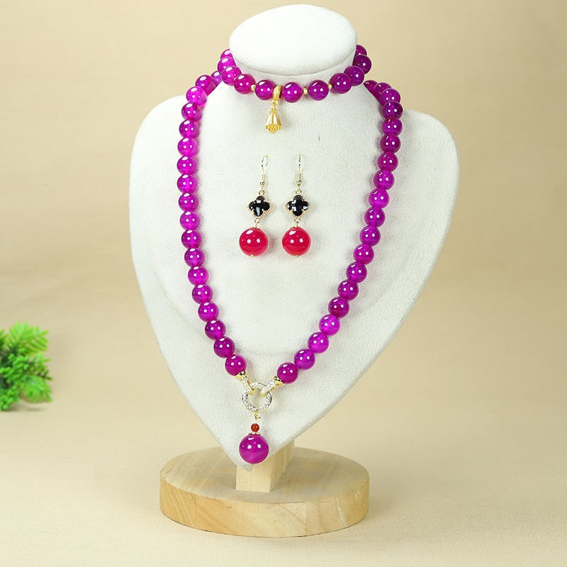 Xizang natural red agate bracelet necklace earrings three piece set