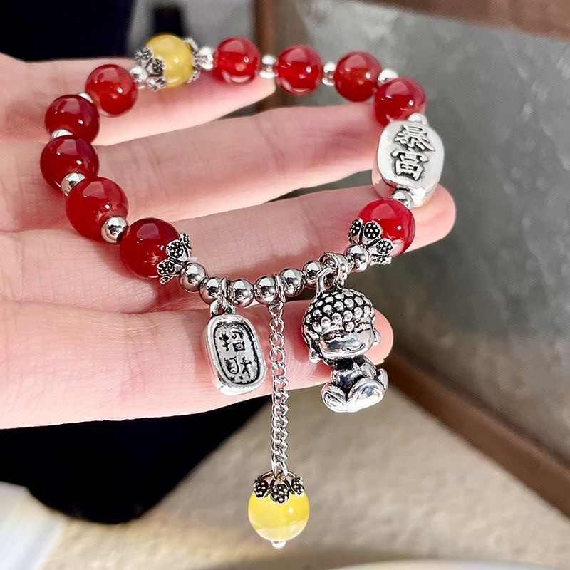 Red agate silver jewelry bracelet, romantic love symbol, blessed with lucky energy