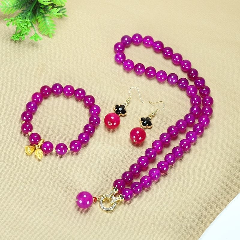 Xizang natural red agate bracelet necklace earrings three piece set