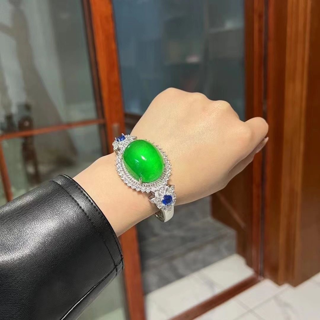 Yunnan jade bracelet inlaid with moissanite diamonds, gift for girlfriend and mother