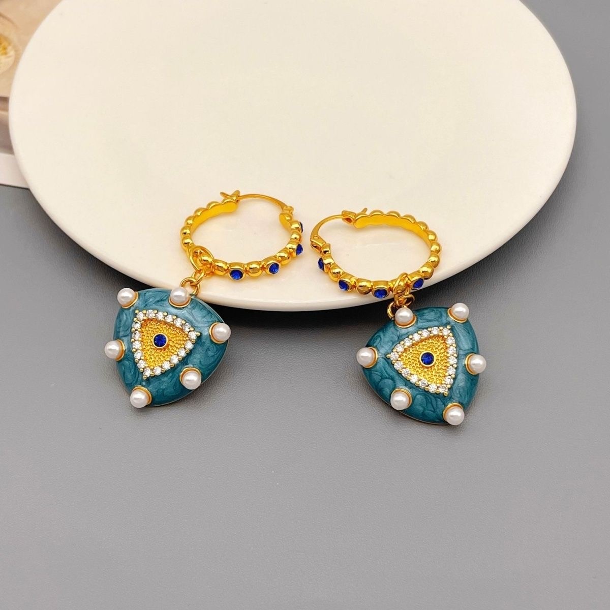 French court style turquoise zircon earrings with blue high-end feel, antique earrings