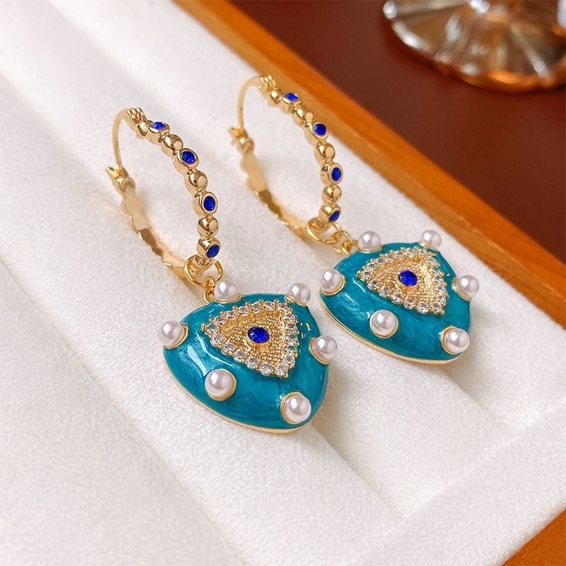 French court style turquoise zircon earrings with blue high-end feel, antique earrings