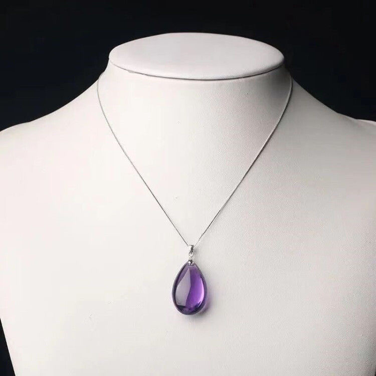 Natural amethyst water droplet pendant paired with 925 silver chain