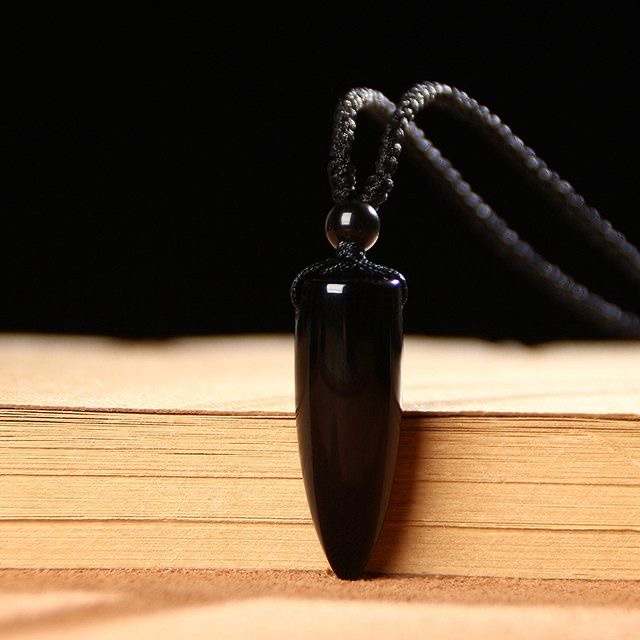 Obsidian stone bullet pendant for both men and women