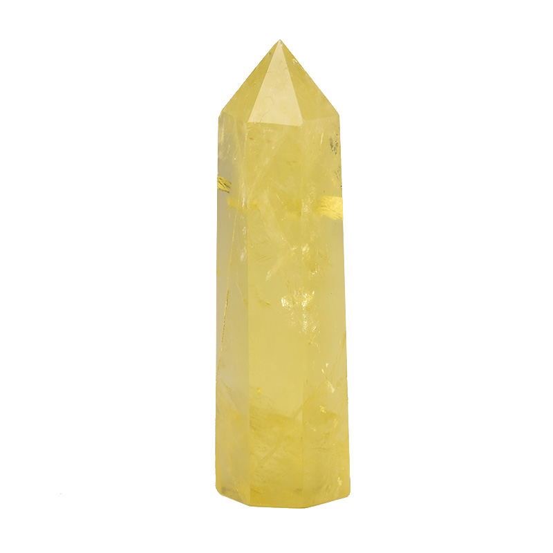 Natural yellow crystal hexagonal pillar for home work, lucky energy ornament, and base for gift delivery
