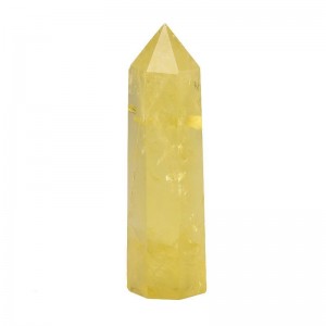Natural yellow crystal hexagonal pillar for home work, lucky energy ornament, and base for gift delivery
