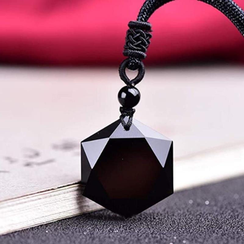 Obsidian pendant hexagram energy stone
