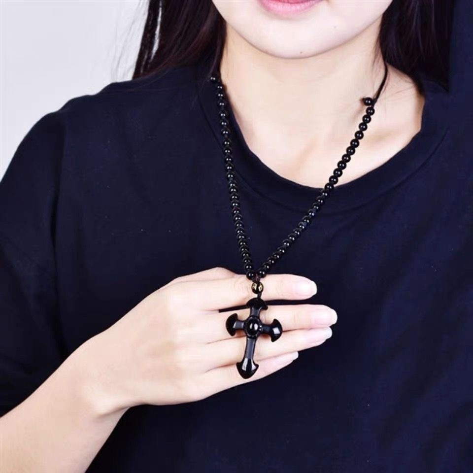 Obsidian Cross Pendant unisex