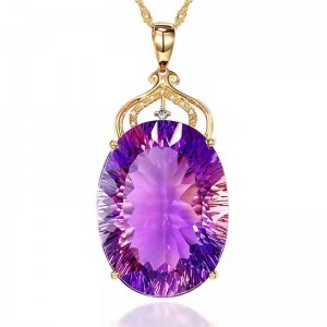 Natural amethyst luxury crown pendant inlaid with white stone collarbone chain