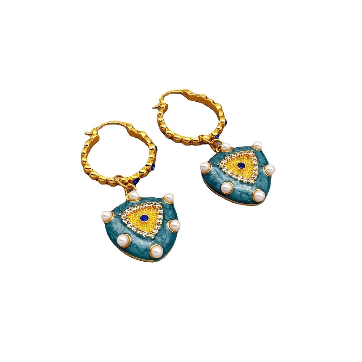 French court style turquoise zircon earrings with blue high-end feel, antique earrings
