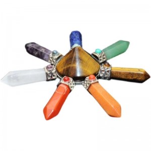 Natural crystal raw stone polished 7-color combination ornament cone-shaped constellation