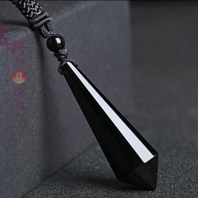 Obsidian hexagonal pendant energy stone handmade