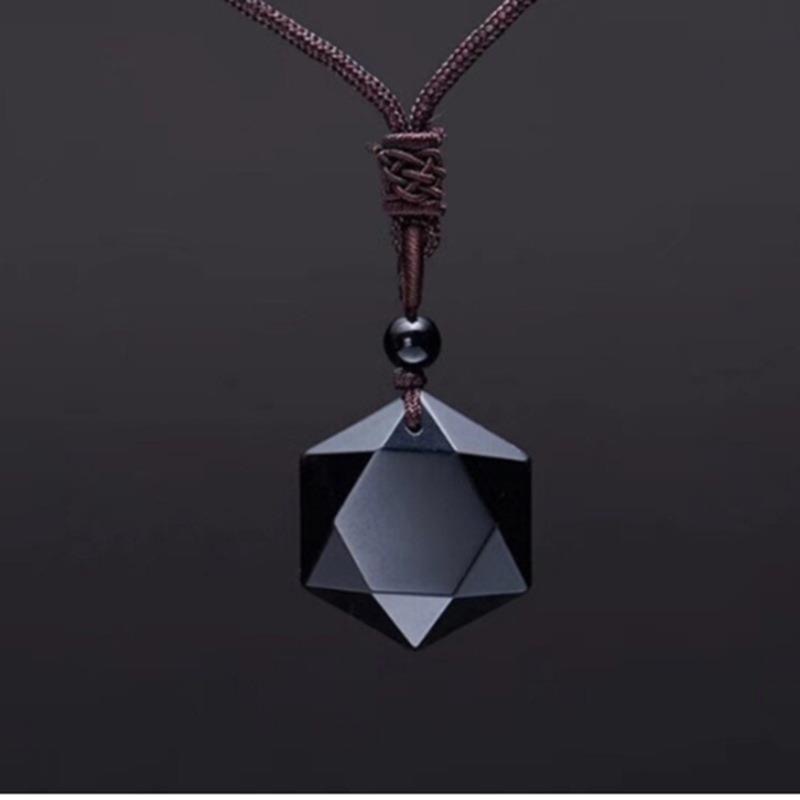 Obsidian pendant hexagram energy stone