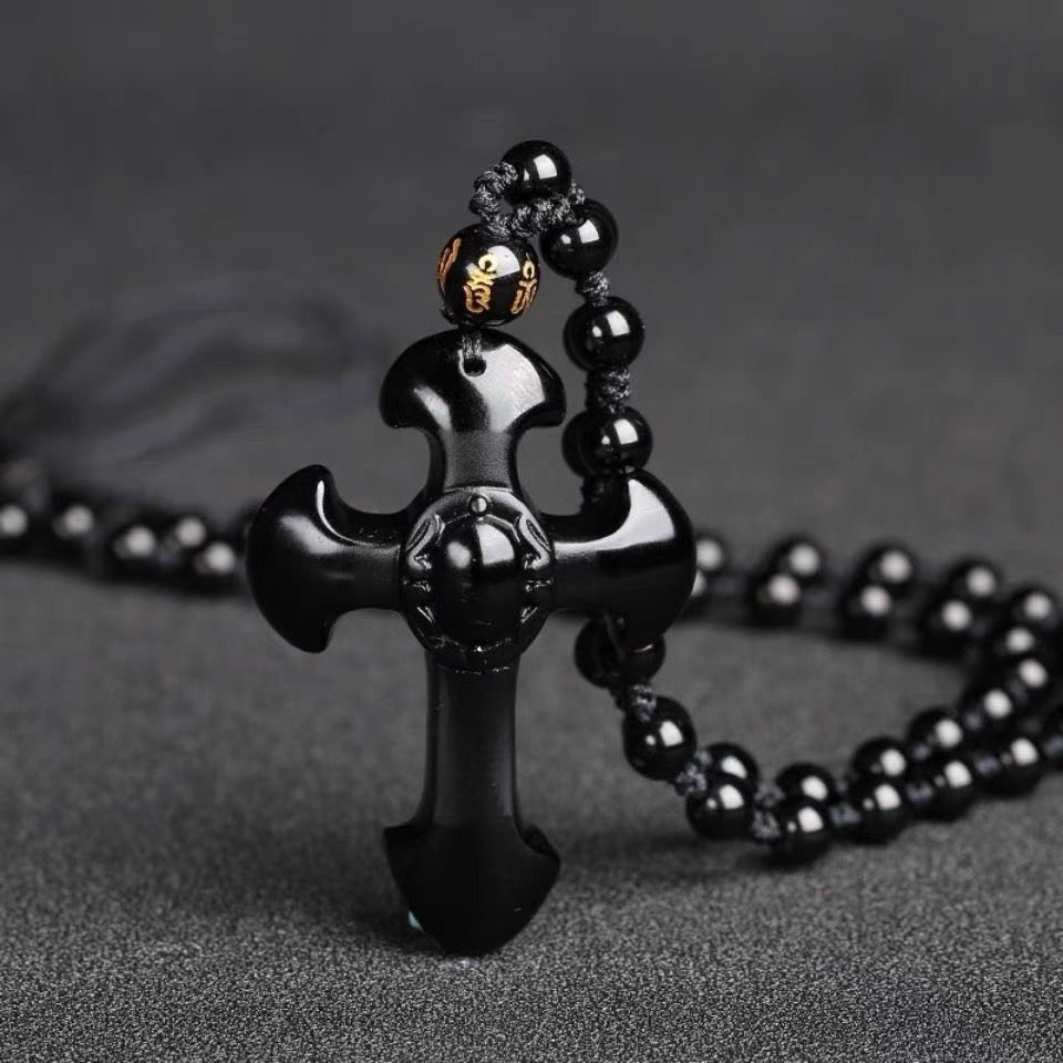 Obsidian Cross Pendant unisex