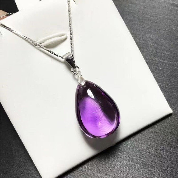 Natural amethyst water droplet pendant paired with 925 silver chain