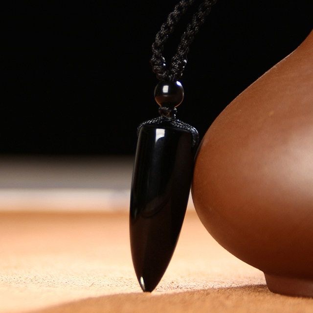 Obsidian stone bullet pendant for both men and women