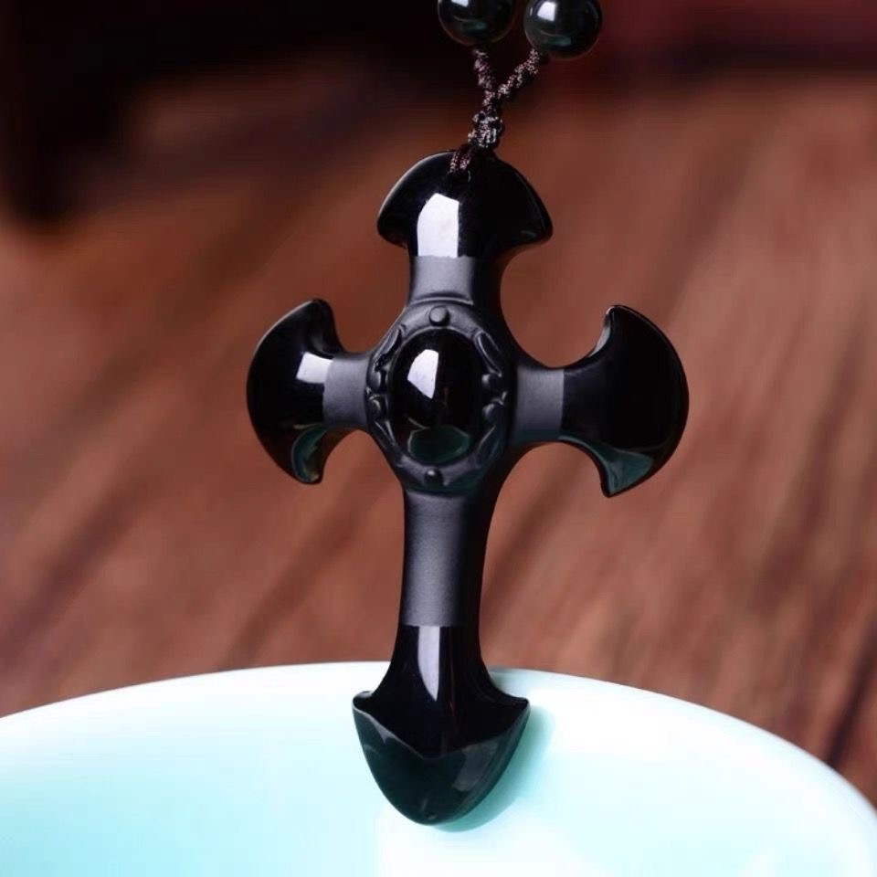 Obsidian Cross Pendant unisex