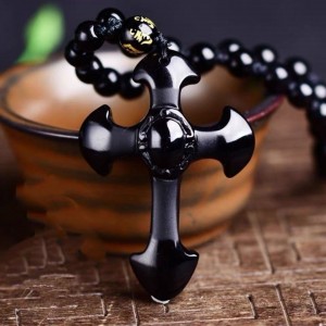 Obsidian Cross Pendant unisex