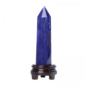 Natural blue crystal pillar attracts wealth, lucky energy stone is given to the base