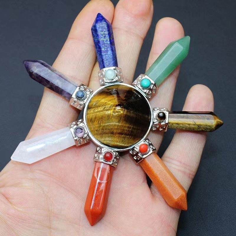 Natural crystal raw stone polished 7-color combination ornament cone-shaped constellation