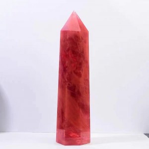 Red crystal raw stone hexagonal polished lucky ornament sent to the base