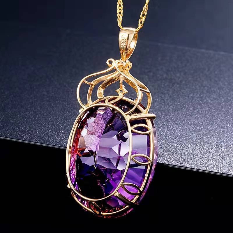 Natural amethyst luxury crown pendant inlaid with white stone collarbone chain
