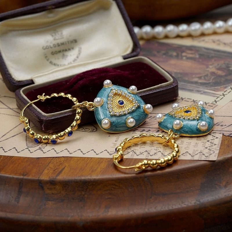 French court style turquoise zircon earrings with blue high-end feel, antique earrings