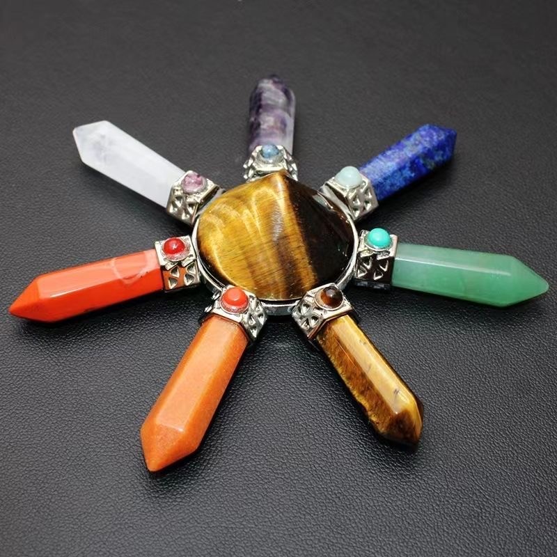 Natural crystal raw stone polished 7-color combination ornament cone-shaped constellation
