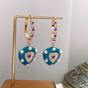 French court style turquoise zircon earrings with blue high-end feel, antique earrings