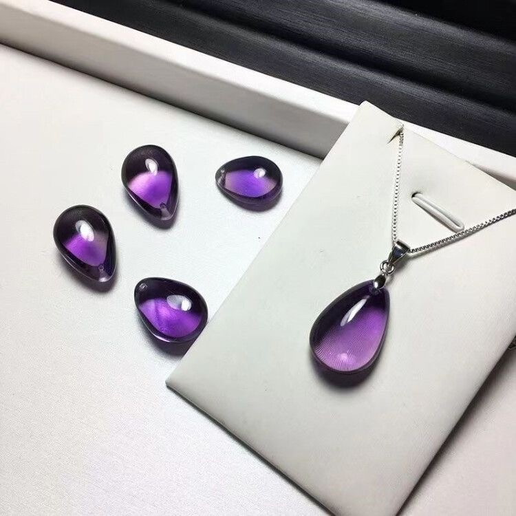 Natural amethyst water droplet pendant paired with 925 silver chain