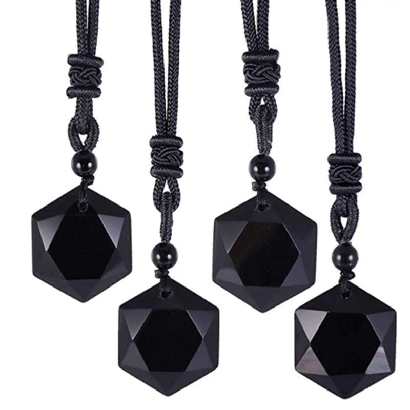Obsidian pendant hexagram energy stone