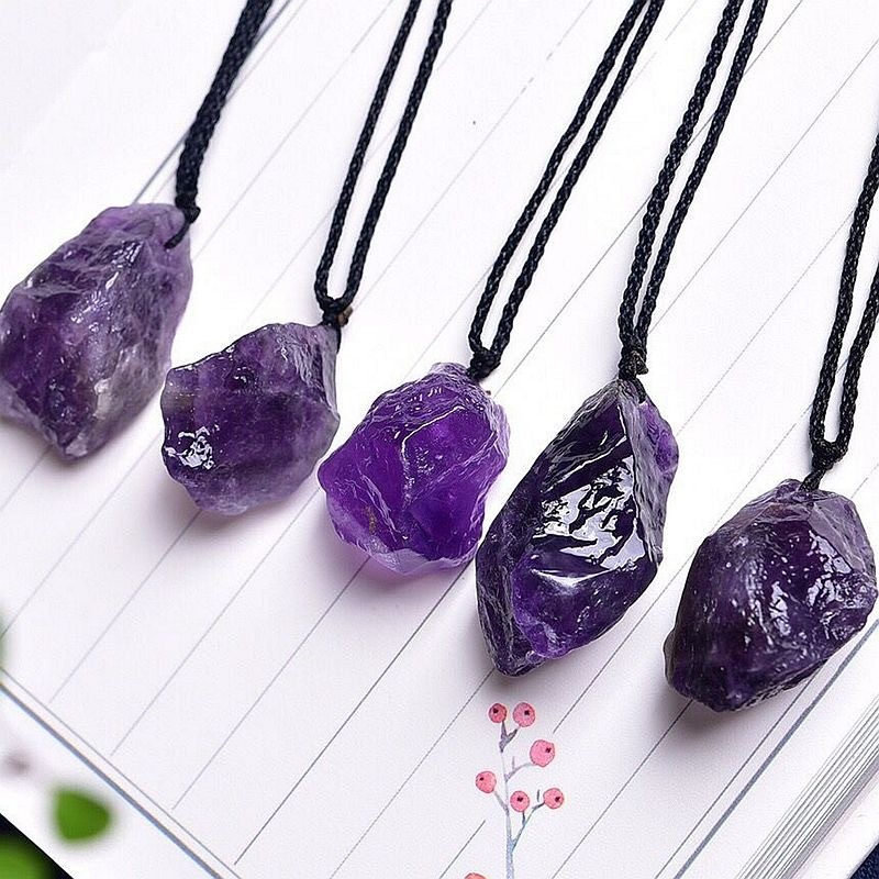 Natural amethyst raw stone polished irregular pendant lucky energy supply