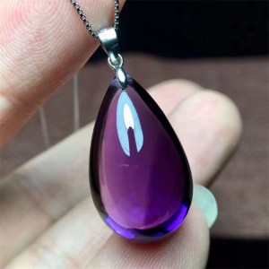 Natural amethyst water droplet pendant paired with 925 silver chain