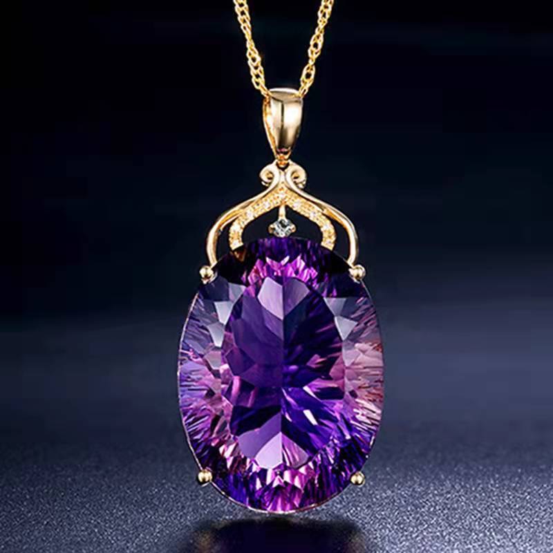 Natural amethyst luxury crown pendant inlaid with white stone collarbone chain