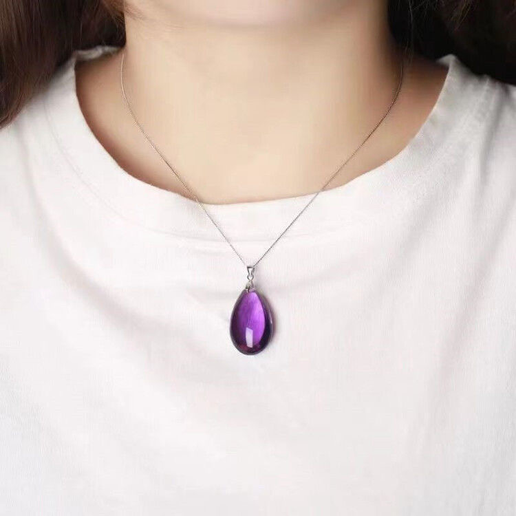 Natural amethyst water droplet pendant paired with 925 silver chain