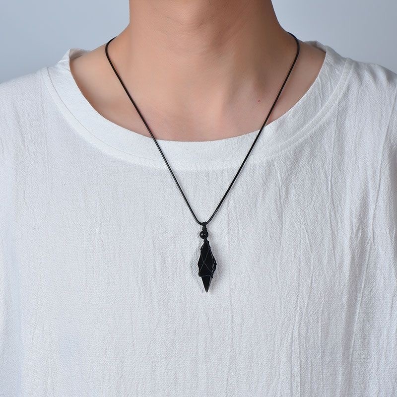 Obsidian pendant, unisex starry sky necklace, gift accessory