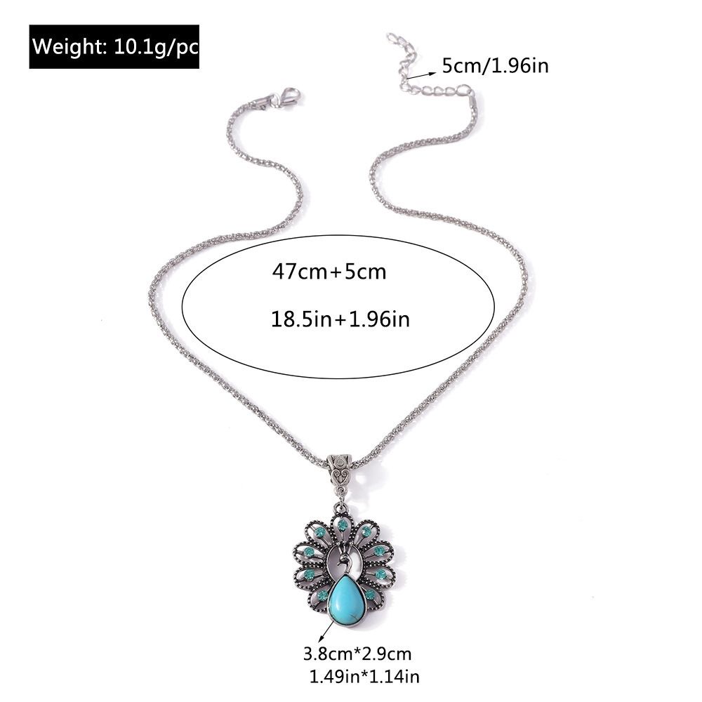 Explosive Bohemian Retro Personalized Turquoise Peacock Necklace Handmade Carving Simple Temperament Necklace